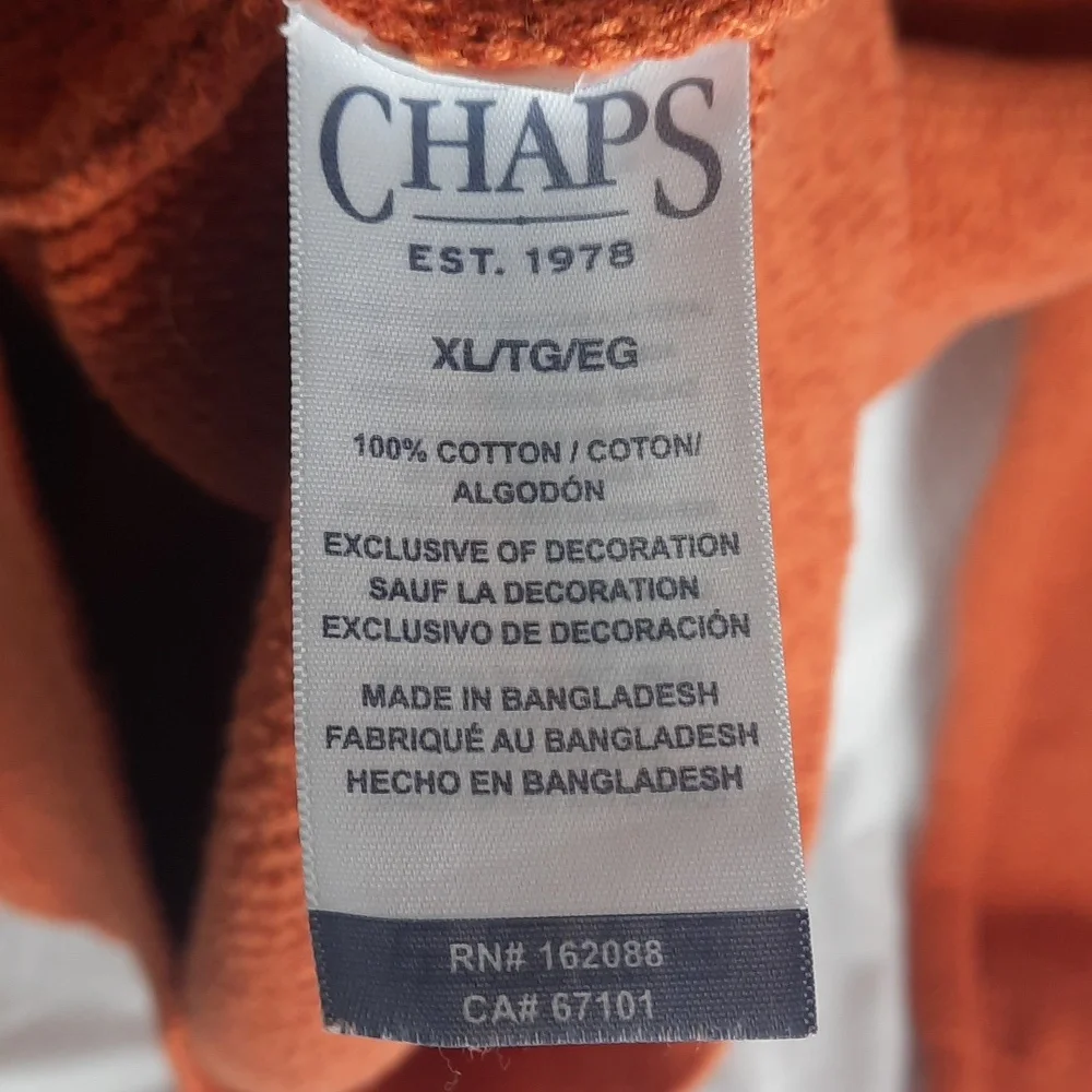 Chaps Mens Pullover 100% Cotton Sweater XL Orange Long Sleeve Textured